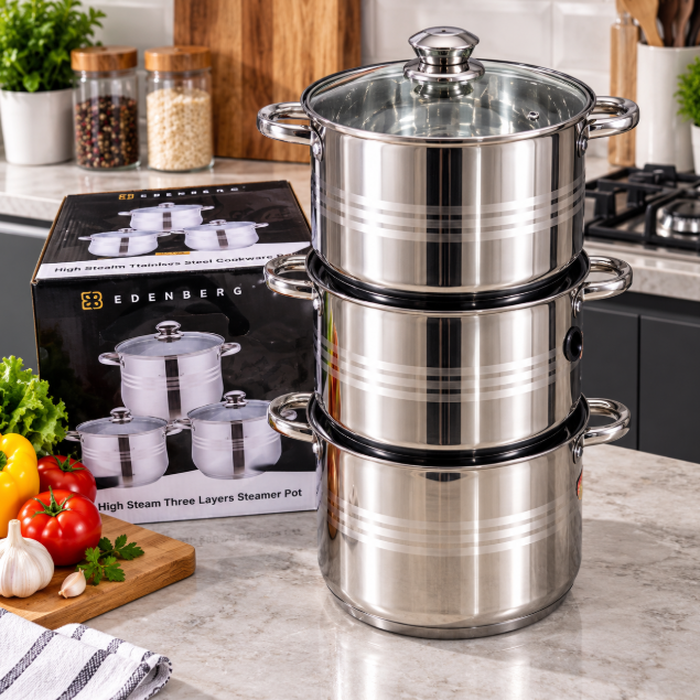 Edenberg 6-Piece Stainless Steel Stockpot Set - 3 Sizes, 16-23L Cookware Set Stock Pots