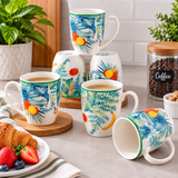 Tropical Botanical Porcelain Mug Set - 6pcs Mug Set Mugs