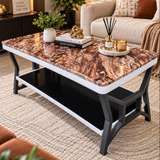Marble-Top Coffee Table with Storage Shelf - Dark Burgundy Coffee Table Coffee Tables