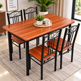 Walnut Wood-Grain Dining Table with Black Steel Legs Dining Table Dining Tables