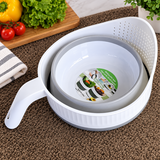 2-in-1 Collapsible Rice Washing Basket & Bowl Set with Handle - White Kitchen Organiser Colanders
