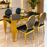 Black Glass Top Gold Dining Table & 4 Chairs Set Dining Set Kitchen & Dining Furniture Sets