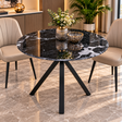 Round Black Marble-Effect Glass Top Side Table - Tripod Base Side Table End Tables