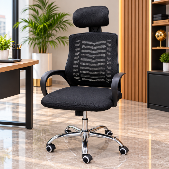 High-Back Mesh Office Chair with Headrest & Chrome Base Office Chair Office Chairs