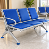 3-Seater Airport Waiting Chair with Blue PU Leather & Steel Frame Waiting Chair Folding Chairs & Stools