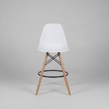 Modern Bar Stool with Wooden Legs - White