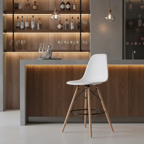 Modern Bar Stool with Wooden Legs - White Furniture Bar Stools