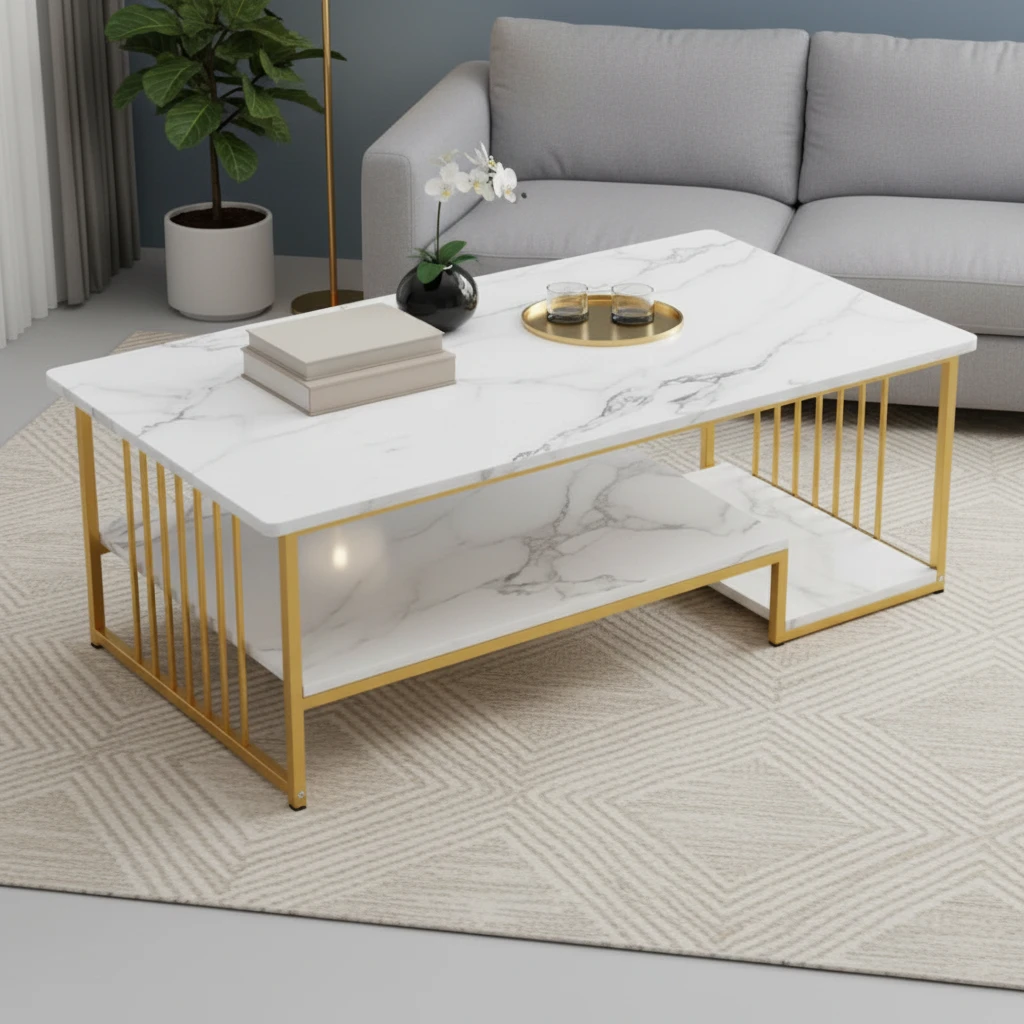 Marble Coffee Table with Gold Frame Furniture Coffee Tables