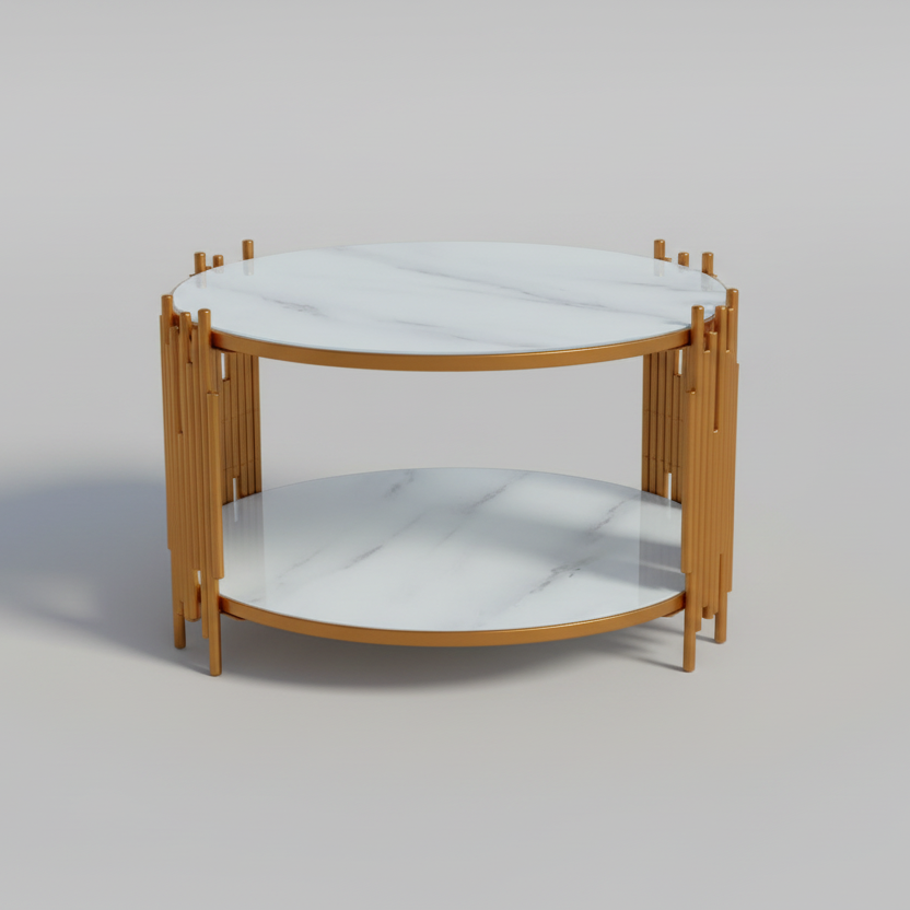 Marble Coffee Table with Gold Frame - Round