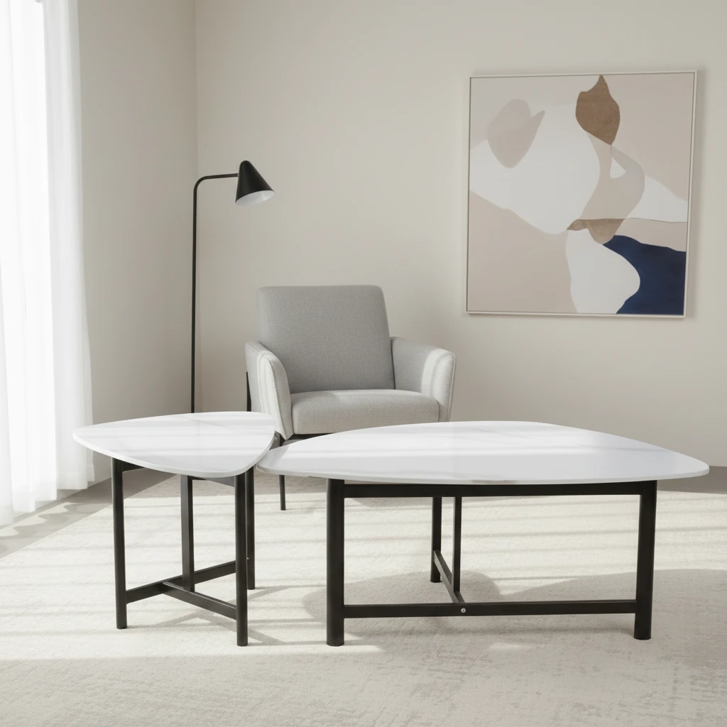 Nesting Coffee Table Set - White with Black Legs Furniture Coffee Tables