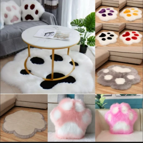 Cute Cat Paw Pattern Soft Plush Carpet Non-Slip Shaggy Rug 60cm Home Decor Rugs