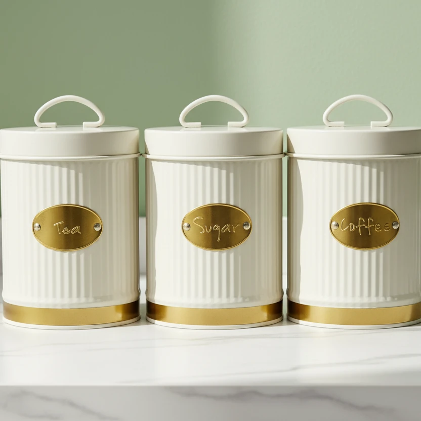 3pc Alloy Canister Set - 500g Black & White Minimalist Design Kitchen & Dining Food Storage Containers