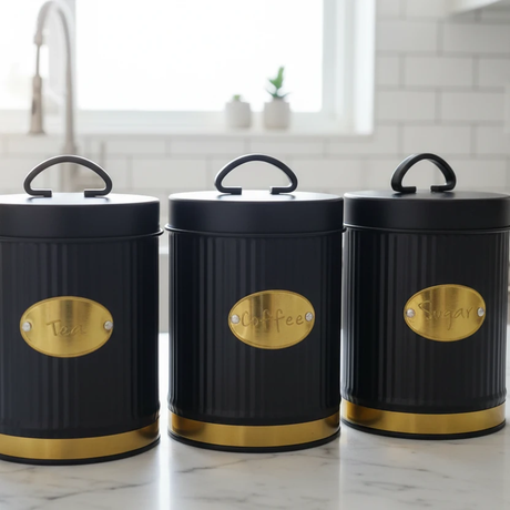 3pc Alloy Canister Set - 500g Black & White Minimalist Design Kitchen & Dining Food Storage Containers