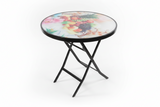 Foldable Table - Decorative Glass Top with Metal Frame