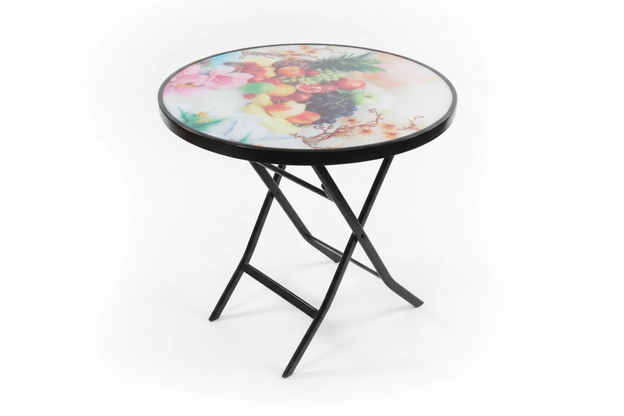 Foldable Table - Decorative Glass Top with Metal Frame Furniture Folding Tables