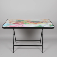 Foldable Table - Decorative Glass Top with Metal Frame Furniture Folding Tables
