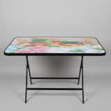 Foldable Table - Decorative Glass Top with Metal Frame