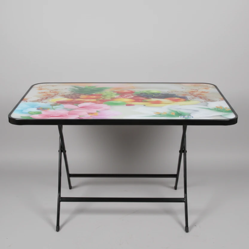 Foldable Table - Decorative Glass Top with Metal Frame Furniture Folding Tables