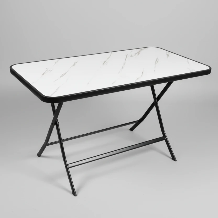 Foldable Table - Decorative Glass Top with Metal Frame Furniture Folding Tables