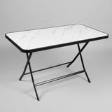 Foldable Table - Decorative Glass Top with Metal Frame