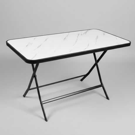 Foldable Table - Decorative Glass Top with Metal Frame