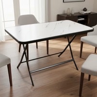 Foldable Table - Decorative Glass Top with Metal Frame Furniture Folding Tables