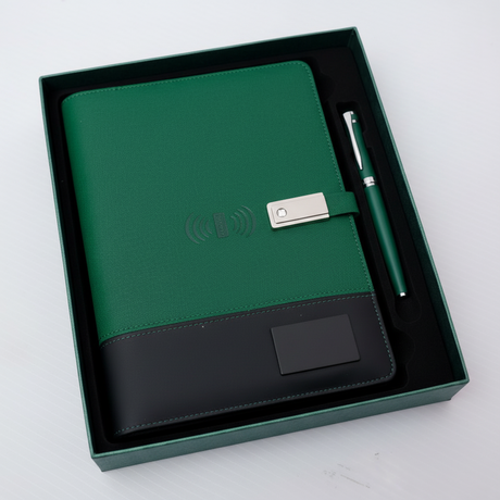Smart Notebook - A5 Portfolio with Wireless Charging, Power Bank & Pendrive