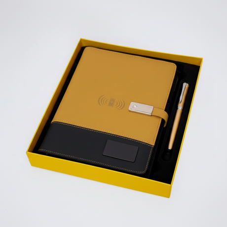 Smart Notebook - A5 Portfolio with Wireless Charging, Power Bank & Pendrive