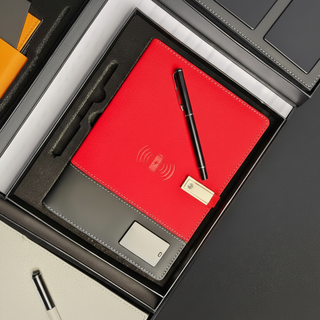 Smart Notebook - A5 Portfolio with Wireless Charging, Power Bank & Pendrive