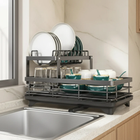 Dish Rack - Carbon Metal Two-Layer with Draining Tray | Black Kitchen & Dining Dish Racks