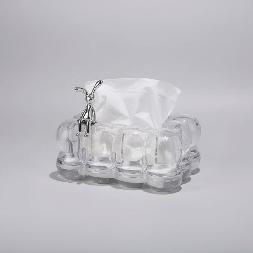 Bubble Tissue Box Holder with Bow and Bunny Figurine