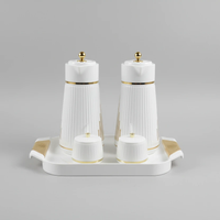 5 in 1 Breakfast Set with 2 Flasks 2 Sugar Canisters and Tray White Gold Non-Break Flask Serveware