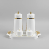 5 in 1 Breakfast Set with 2 Flasks 2 Sugar Canisters and Tray White Gold Non-Break Flask Serveware
