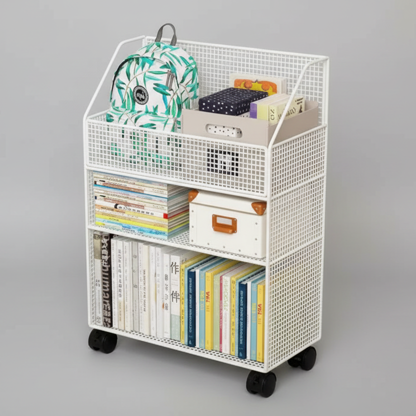 Multipurpose Bookshelf Stand with Wheels 3-Tier Storage Organizer 45x22x63cm