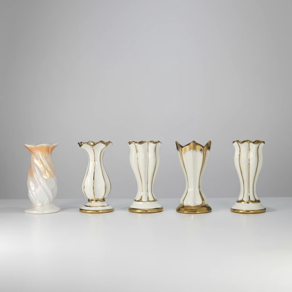 Gold Luxury Ceramic Vase White with Gold Trim Tulip Design 20.5x10.5x10.5cm Home & Garden Vases