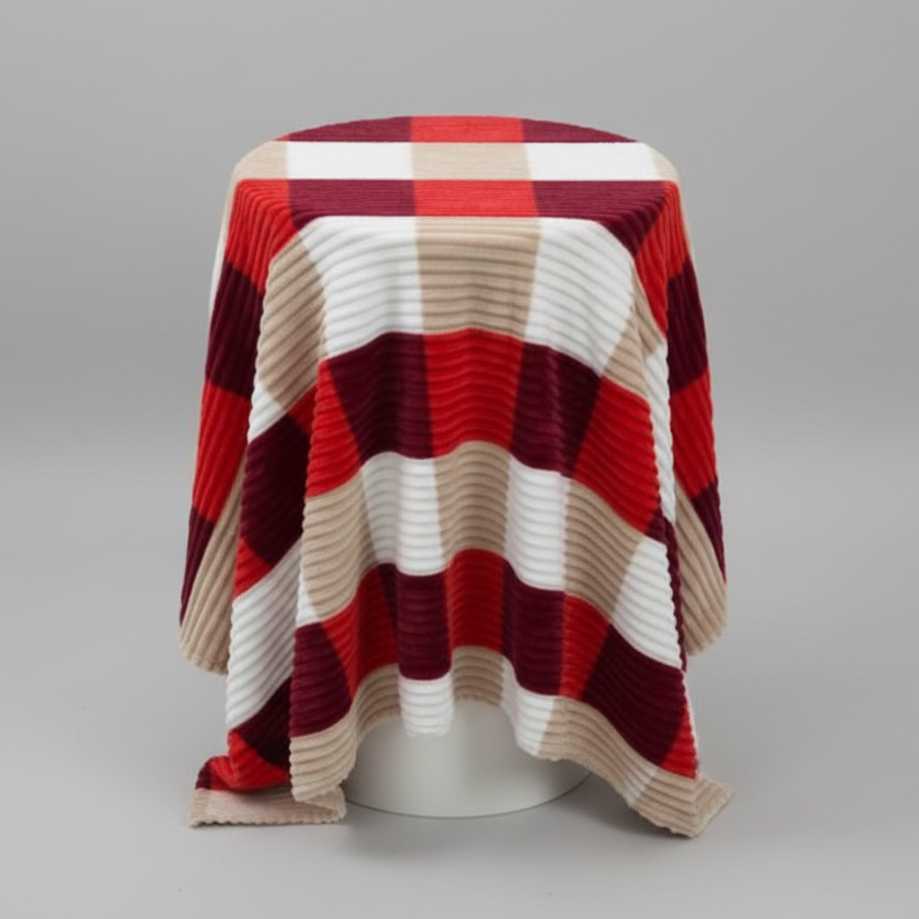 Heavy Warm Fleece Throw Blanket Ribbed Texture Striped Pattern 6x6 Feet