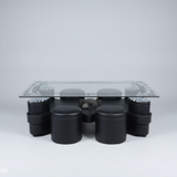 Coffee Table - Glass Top with 4 Puff Stools & Decorative Border