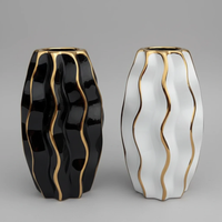 Vase - Unique Ceramic Flower with Gold Wave Design Home Decor Vases