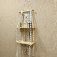 Wall Shelf - Woven Tapestry 2-Tier Bohemian Hanging with Macramé Home Decor Floating Wall Shelves & Ledges