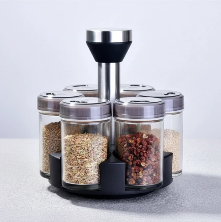 Spice Rack - Rotating 7-Jar Glass Organizer Kitchen & Dining Spice Organizers