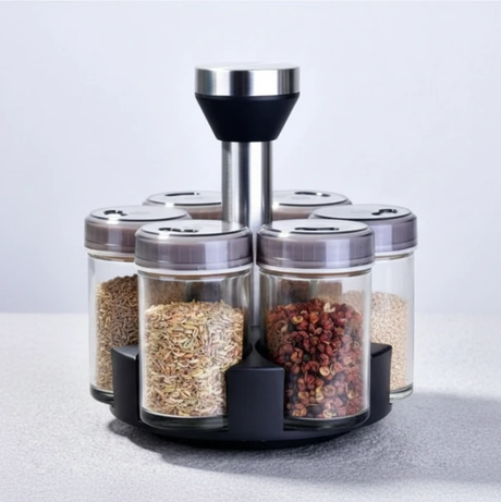 Spice Rack - Rotating 7-Jar Glass Organizer Kitchen & Dining Spice Organizers