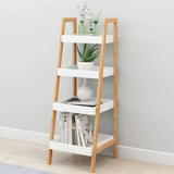 Wood Storage Display Shelf - 4-Tier Ladder Bookshelf Organizer
