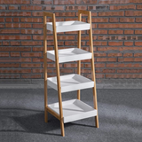 Wood Storage Display Shelf - 4-Tier Ladder Bookshelf Organizer