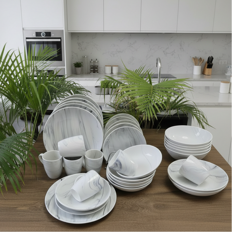 24-Piece Marble Dinner Set - Complete Tableware Kitchen & Dining Dinnerware Sets