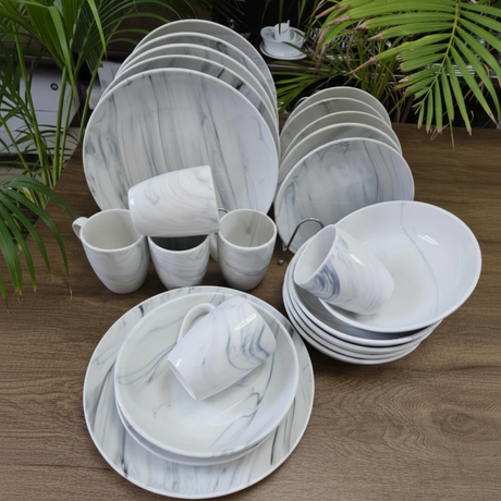 24-Piece Marble Dinner Set - Complete Tableware Kitchen & Dining Dinnerware Sets