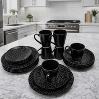24-Piece Black Textured Dinner Set - Complete Tableware Kitchen & Dining Dinnerware Sets