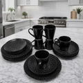 24-Piece Black Textured Dinner Set - Complete Tableware Kitchen & Dining Dinnerware Sets