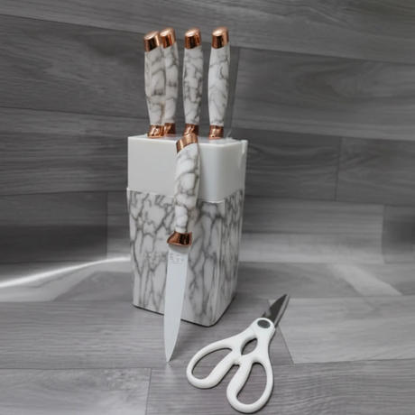 7 Piece Non-Stick Coated Knife Set with Marble Block Kitchen & Dining Kitchen Knives
