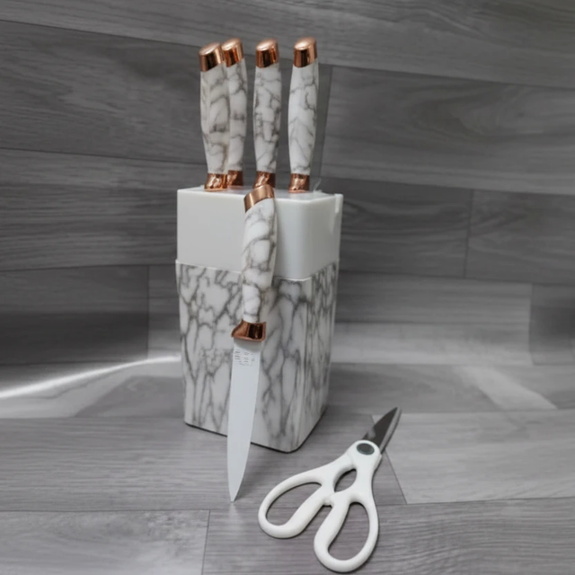 7 Piece Non-Stick Coated Knife Set with Marble Block Kitchen & Dining Kitchen Knives