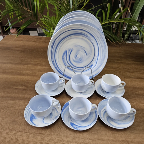 18 Piece Marble Pattern Tea Set with Cups and Saucers Kitchen & Dining Tea Sets